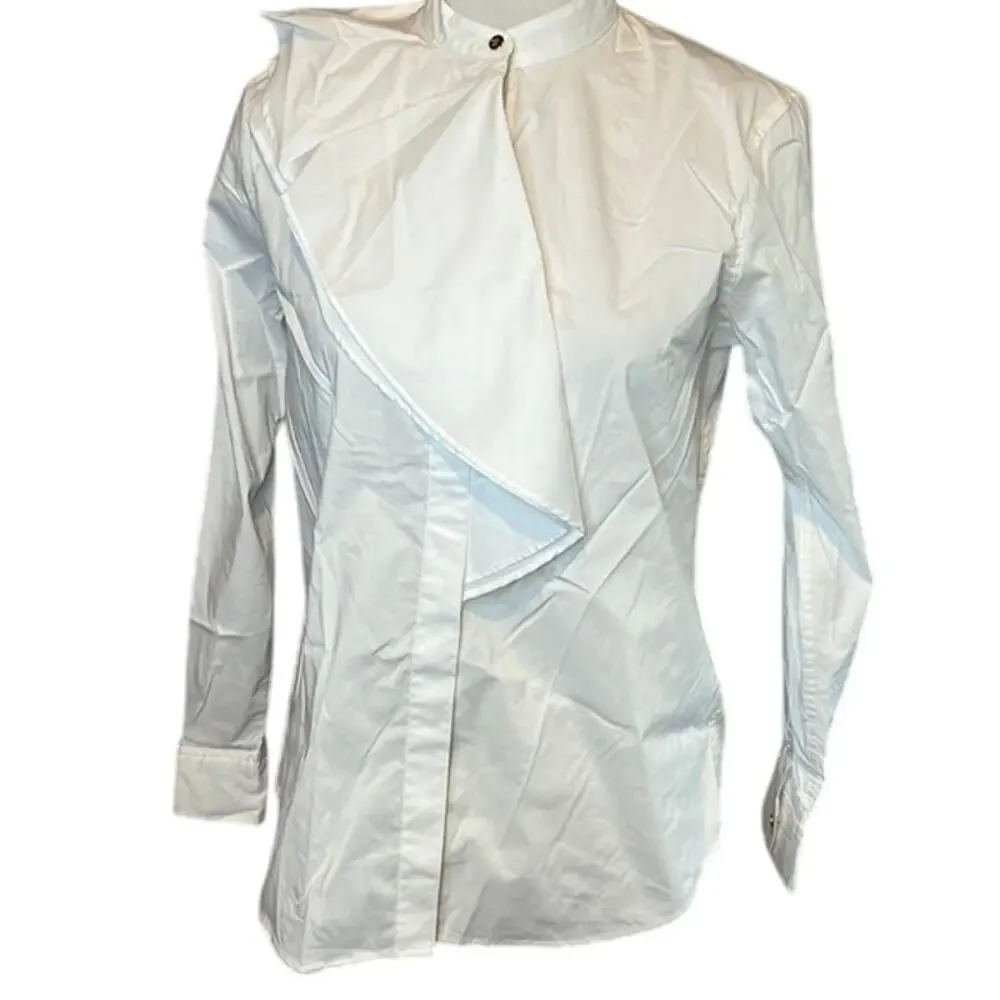 Ralph Lauren White “Vastia” Ruffle Top, Gold Button Accents, Petite, NWT - Picture 2 of 5